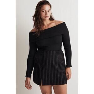 Madewell Wool-Blend Pinstripe Mini Skirt Almost Black Sz 14 NO102 Italian Fabric